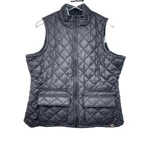 Jaannu Womans XL Reversible Puffer Vest Black / BLK / WHT Flowers Pockets